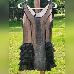 Sine Sheer Silk Black and Cream Tiered Ruffle Hem Dress 4